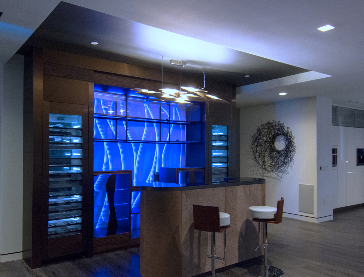 Uptown Luxury Condo 1 – Wine Storage bar and feature moss wall shelving
