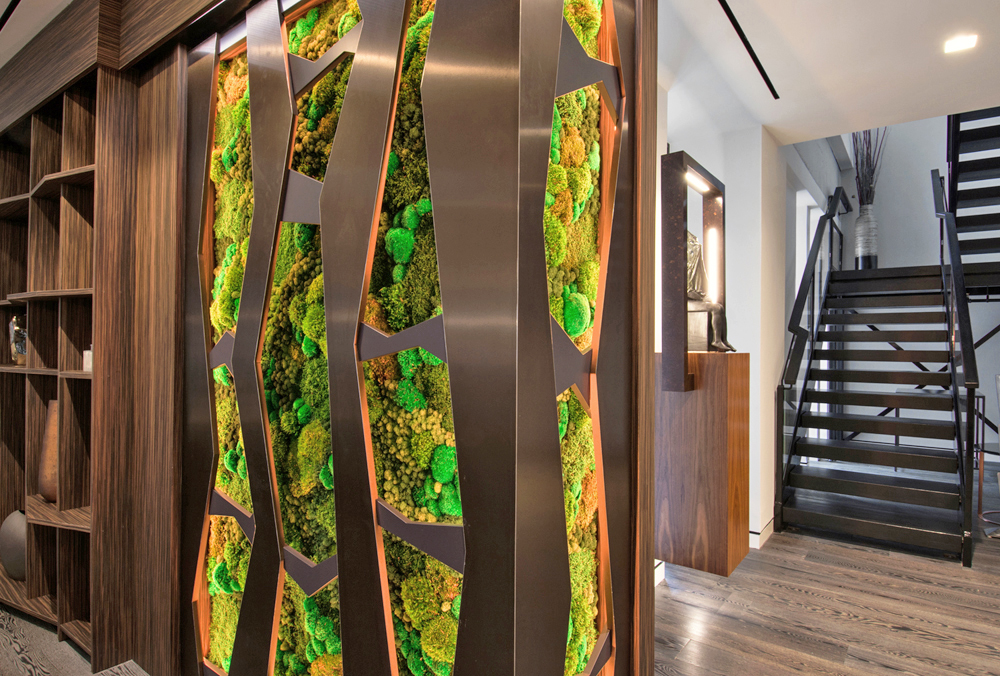 Uptown Luxury Condo 1 – Wine Storage bar and feature moss wall shelving