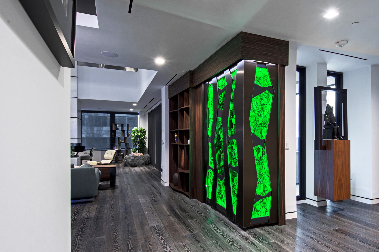 Uptown Luxury Condo – Feature moss wall shelving